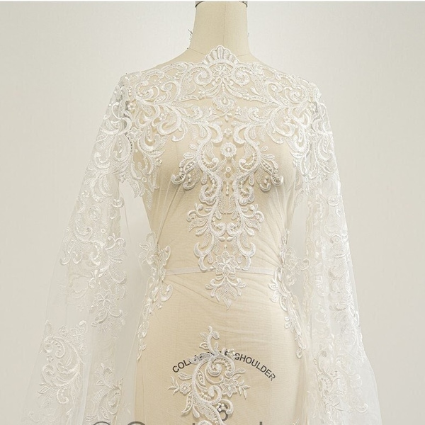 L21-169B // Heavy embroidered lace fabric, bridal lace fabric, Ornate lace, wedding dress lace, ornate bridal lace, wedding lace fabric