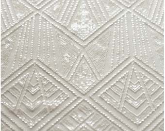 L17-062 // Geometric Sequin lace Fabric, wedding dress lace, sequin tulle fabric for bridal dresses, fabric with sparkle sequins