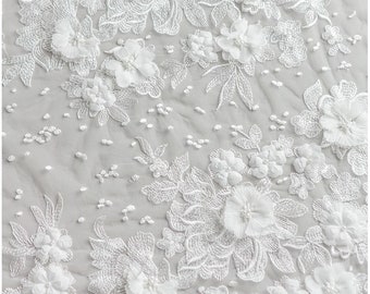 L17-151 // Dentelle florale 3D douce et étonnante, tissu de dentelle perlée 3D, tissu de dentelle de mariée, dentelle de robe de mariée, dentelle couture, dentelle perlée