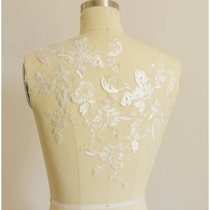 A17-026-R // SEQUIN Flower wedding dress appliqué, RAYON, Flower appliqué, Lace Flower patch,Illusion Back Lace, flower lace
