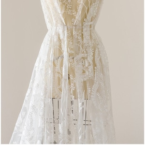 L17-129 // Modern bridal lace fabric, embroidered lace, bridal lace, lace embroidery, wedding dress lace fabric, flower lace, sequin lace