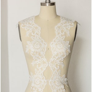 T17-058 // 2yds Milk Silk embroidered lace Trim, elegant bridal lace trim, Bridal Lace trim, flower lace bridal trim, weddingdress lace trim