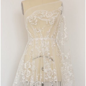 L17-101 // Soft silver-off-white flower lace fabric, bridal lace fabric, wedding dress lace fabric, sequins floral lace, bridal lace dress