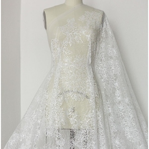 L17-163 // Pailletten bruidskantstof, bevroren kant, bruidskantstof, trouwjurkkant, couturekantstof, kanten jurk, boho bruidkant