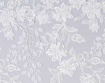 Dentelle fleurie 3D/ dentelle française pour mariée/ dentelle florale romantique avec fleurs 3D/ dentelle mariage// L24-684