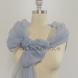 R-151-56 // GRAY BLUE - 160cm/62&quot; wide very soft tulle fabric for bridal veils and wedding dresses, Soft mesh fabric