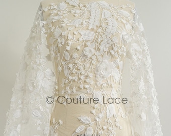 L22-441 // Beautiful floral lace fabric with 3D flowers/ bridal couture lace fabric with sequins/ bridal lace with 3D flowers
