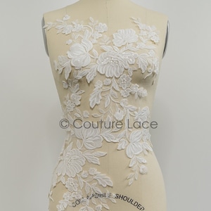 A21-210 // Floral lace appliques for bridal dress, flower lace patches, embroidered lace appliques, corded lace appliques off-white