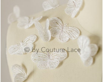 A19-175 // 10pc. Lace butterfly patch, Sew on 3D Butterflies, 3D flower appliqué, 3d Butterflies for wedding dress, bridal lace butterflies