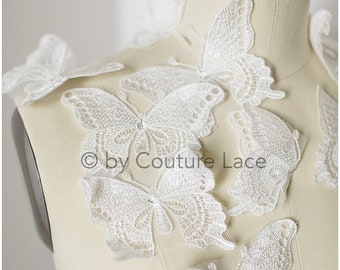 A19-172 / 10Stk. Lace Schmetterling Patch, Aufnäher auf 3D Schmetterlinge, 3D Blumen Applikation, 3D Schmetterlinge für Hochzeitskleid, BrautSpitze Schmetterlinge