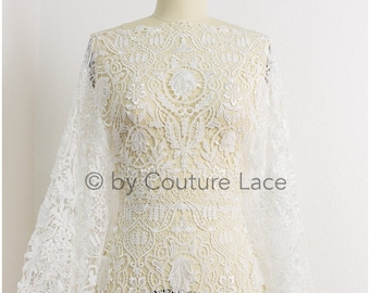 L19-201 //Guipure wedding dress lace fabric, boho bridal dress fabric, offwhite lace fabric for wedding dress, crochet lace for bridal dress