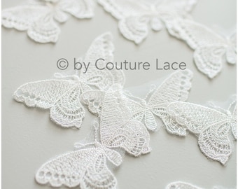 A19-173 // 10pc. Patch papillon en dentelle, Coudre sur des papillons 3D, Fleur appliquée 3D, Papillons 3D pour robe de mariée, Papillons de dentelle de mariée