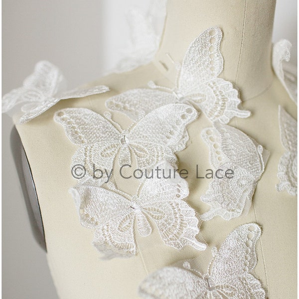 A19-172 // 10pc. Lace butterfly patch, Sew on 3D Butterflies, 3D flower appliqué, 3d Butterflies for wedding dress, bridal lace butterflies