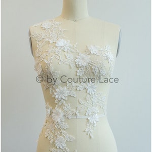 A19-180 // PAIR - 3D flower Lace applique, cotton 3D lace patch, lace flower panels, bridal dress appliqué, Wedding dress lace Flower 3D