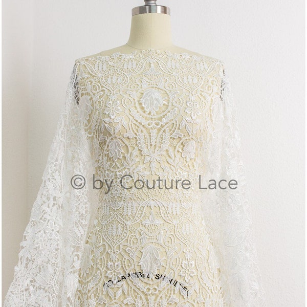 L19-201 //Guipure wedding dress lace fabric, boho bridal dress fabric, offwhite lace fabric for wedding dress, crochet lace for bridal dress