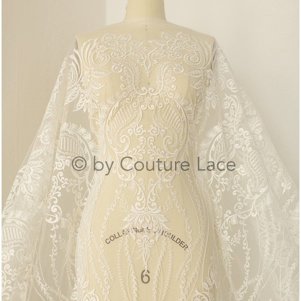 L19-243 //Boho wedding dress lace fabric, Bohobride lace fabric, cotton embroidered bridal lace fabric, modern embroidered weddingdress lace