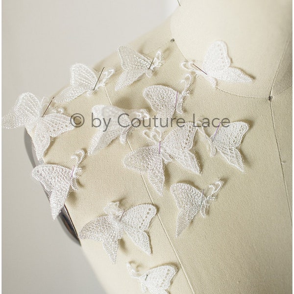 A19-179 // 20pc. Lace butterfly patch, Sew on 3D Butterflies, 3D flower appliqué, 3d Butterflies for wedding dress, bridal lace butterflies