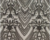 Heavy beaded black lace fabric for evening dress, black lace, evening dress lace fabric, embroidered black flower lace, black lace (L19-217)