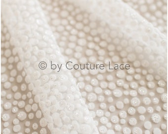Gradient shiny polka dot flock fabric/ glitter fabric with flock/ elegant mesh tulle lace fabric/ off-white bridal tulle fabric// R-017