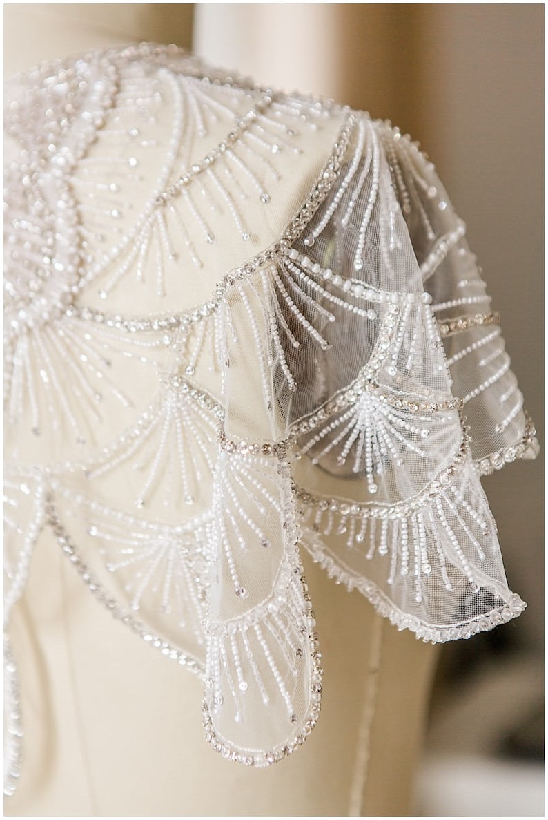 Bridal cape, wedding cloak, bridal cape, Cover up Rhinestone Bolero Beaded Capelet Bridal Bolero E19-019 image 9