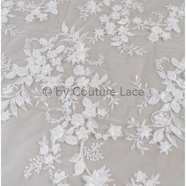 Tissu de dentelle de fleur 3D/tissu de dentelle français de mariée/tissu de dentelle florale romantique avec des fleurs 3D/tissu de dentelle de mariage// L19-210