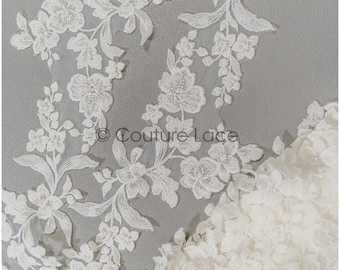 T21-144 // Romantic beaded floral lace trim, Wedding lace trim, Bolero lace, wide embroidered lace trim, bridal lace trim, blossom lace trim