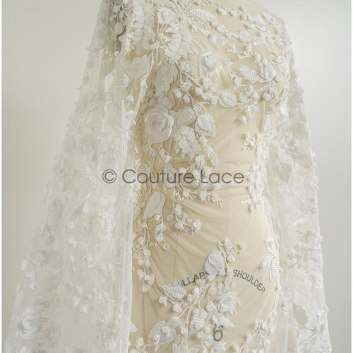 L22-441 // Beautiful floral lace fabric with 3D flowers/ bridal couture lace fabric with sequins/ sales bridal lace with 3D flowers