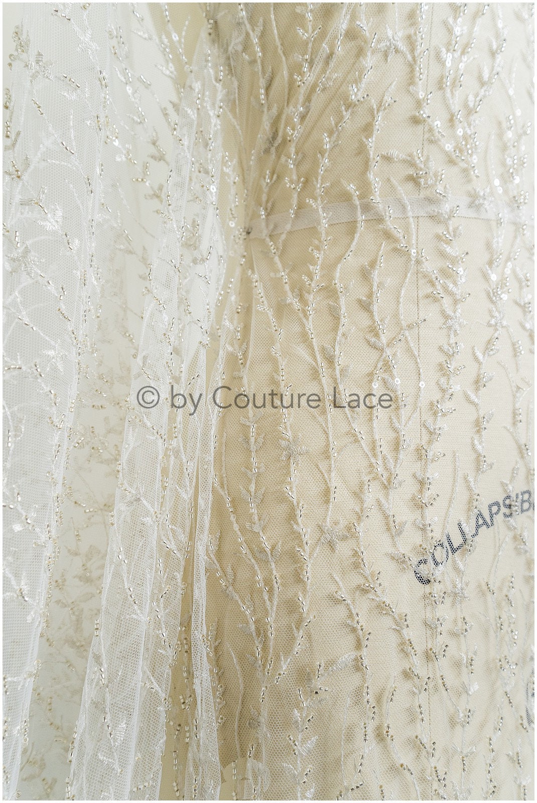 Silver beaded lace fabric Beaded bridal lace fabric wedding Etsy