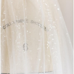 L17-076P // TRANSLUCENT Sequin lace, very soft sequin tulle fabric for bridal dresses, Off-White lace sequin mesh with translucent sequins