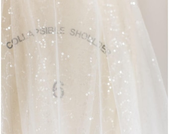 L17-076P // TRANSLUCENT Sequin lace, very soft sequin tulle fabric for bridal dresses, Off-White lace sequin mesh with translucent sequins