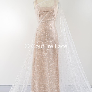 L17-139 // sequin lace fabric with two kind of sequins on a very soft and romantic lace fabric with wave design, inspired by Mira Zwillinger