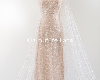 L17-139 // sequin lace fabric with two kind of sequins on a very soft and romantic lace fabric with wave design, inspired by Mira Zwillinger