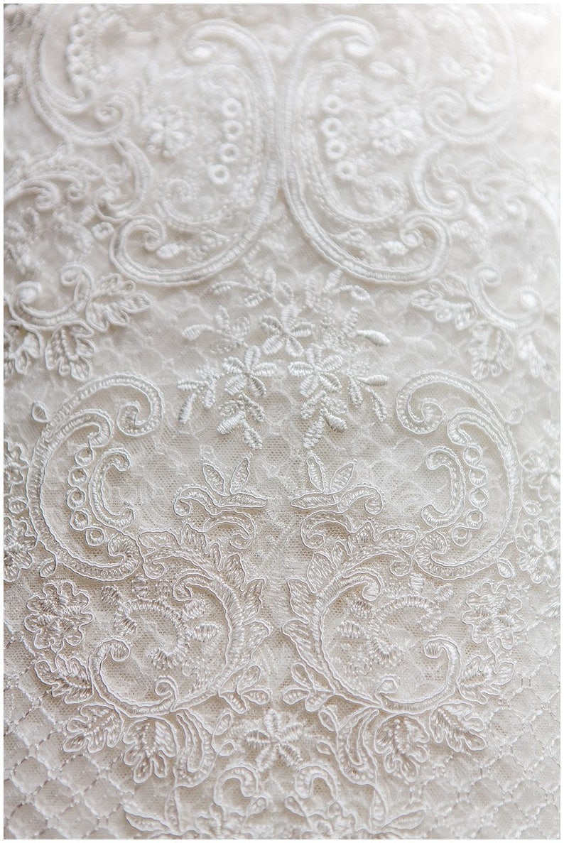 Alencon Lace Ornate Net Lace Fabric for Bridal dresses Net Embroidery Lace High soft Quality Lace Fabric Wedding dress Lace L17-045