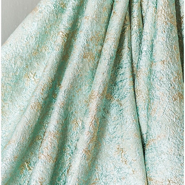 Turquoise gold jacquard fabric/ mint green gold evening dress jacquard/ bridesmaid jacquard fabric// R-034-GR (old F18-010)