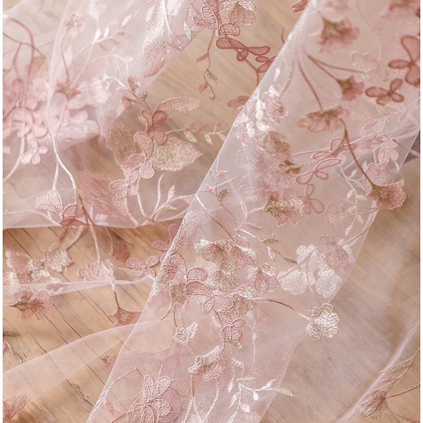 rose gold flower lace fabric/ blush colored bridal lace Fabric/ rose lace fabric / L17-072