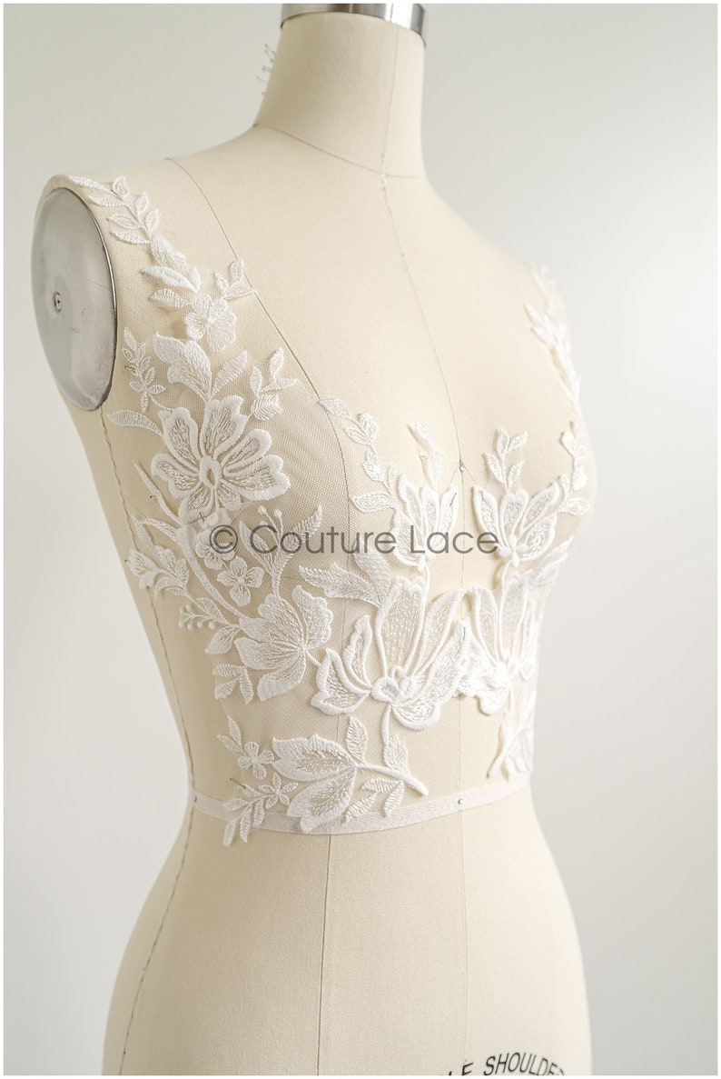 A22-269 // romantic flower lace patch/ cotton flower applique/ wedding dress lace appliqué/ bridal flower applique zdjęcie 4