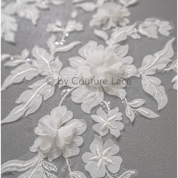 3d flower applique/ 3d flower lace patch/ wedding dress lace appliqué/ bridal leaf patch applique/ A23-320