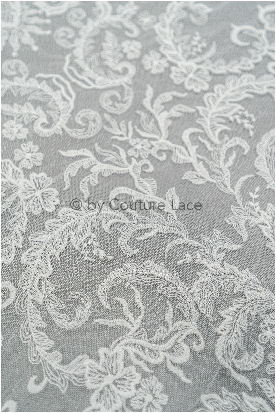 L20-404 // Filigree Embroidered Lace Fabric, Cotton Bridal