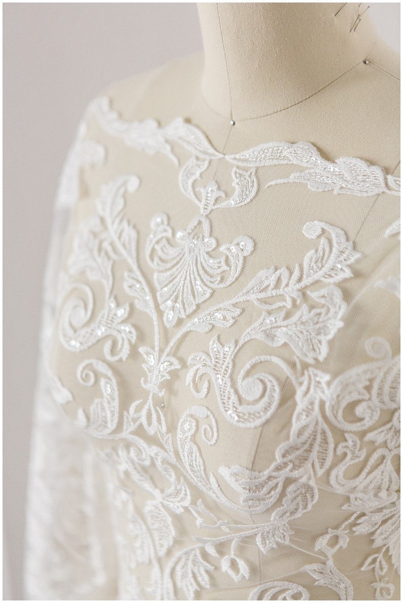 T17-008 // Embroidered guipure look Lace trim, Bridal Lace trim, Bridal Bolero Lace, Soft Lace Trim, Wedding dress lace, Berta Bridal Lace image 5