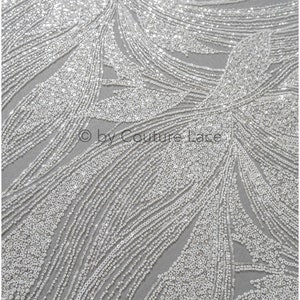 beautiful beaded striped lace fabric/ beaded bridal lace with big branches/ wedding dress lace with beads/ bridal dress material// L22-511