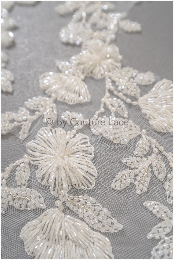 beaded lace applique for wedding dress MGNY Madeline Gardner New York 2718 Long Beaded Lace Applique Wedding Dress