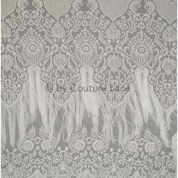 L20-376 // Fransen Boho Spitzenstoff, Rue de Seine Spitze mit Fransen, Boho Brautspitzenstoff mit Fransen, Brautspitze mit Fransen
