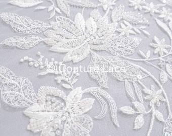 Floral bridal lace/ bridal lace material/ off-white bridal lace/ floral wedding lace/ couture lace // L24-676