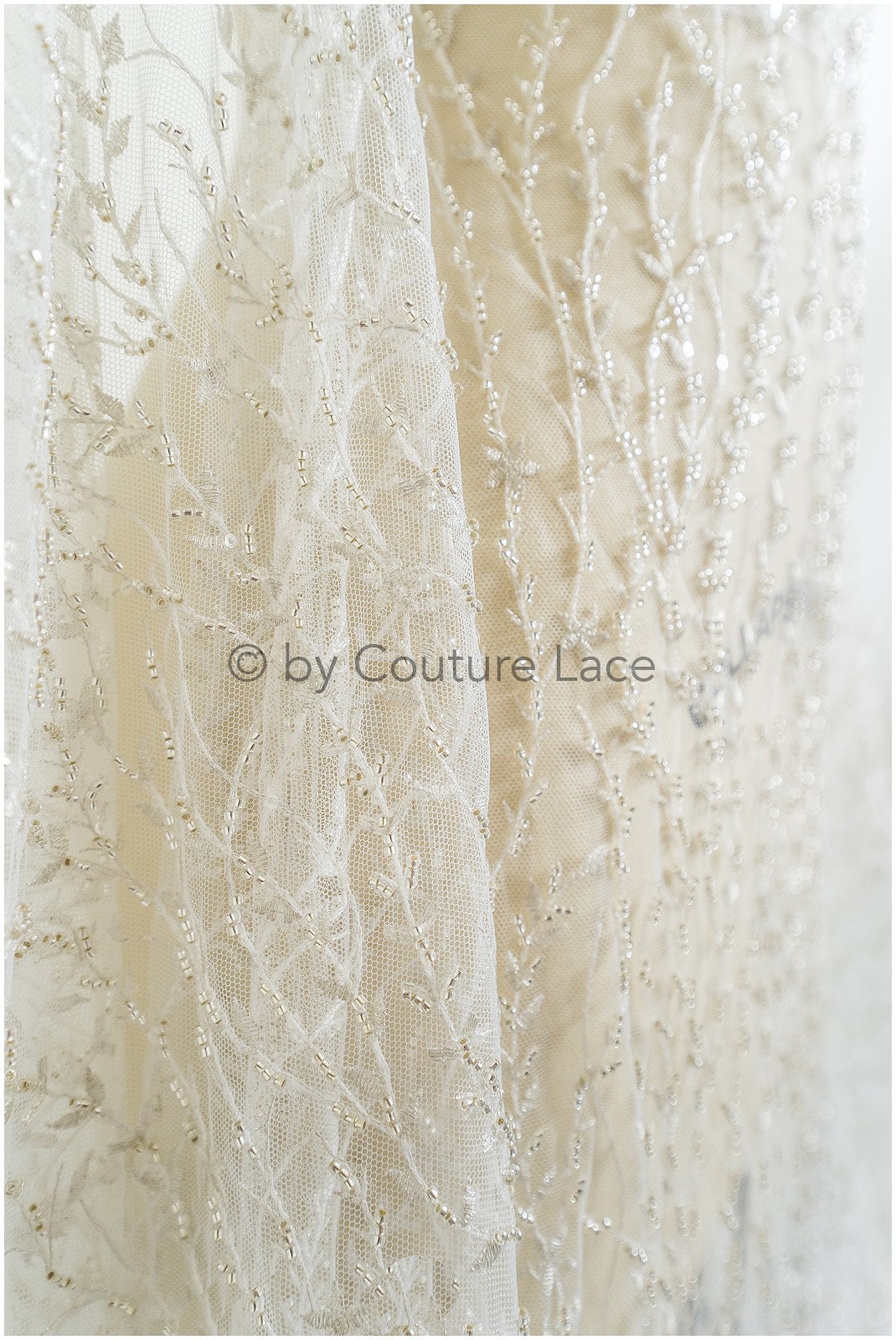 Silver beaded lace fabric Beaded bridal lace fabric wedding Etsy