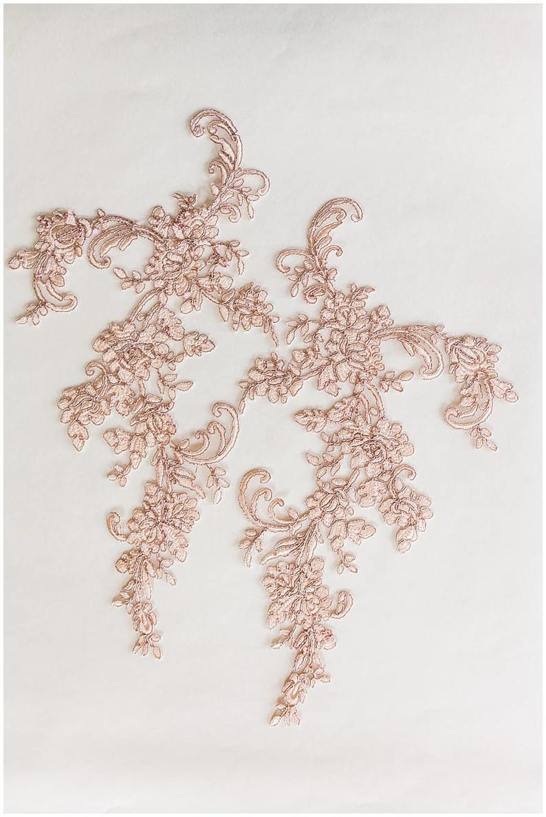 A17067 // 2x ROSÉ GOLD Mirrored Lace Flower Appliqué Lace Etsy