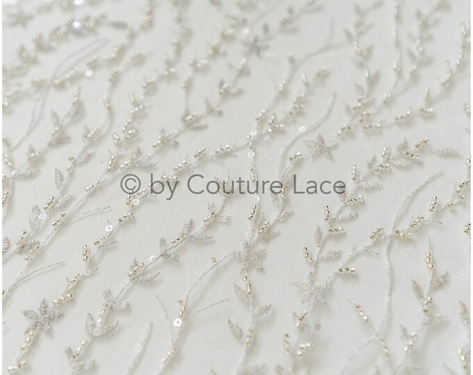 Silver beaded lace fabric Beaded bridal lace fabric wedding Etsy