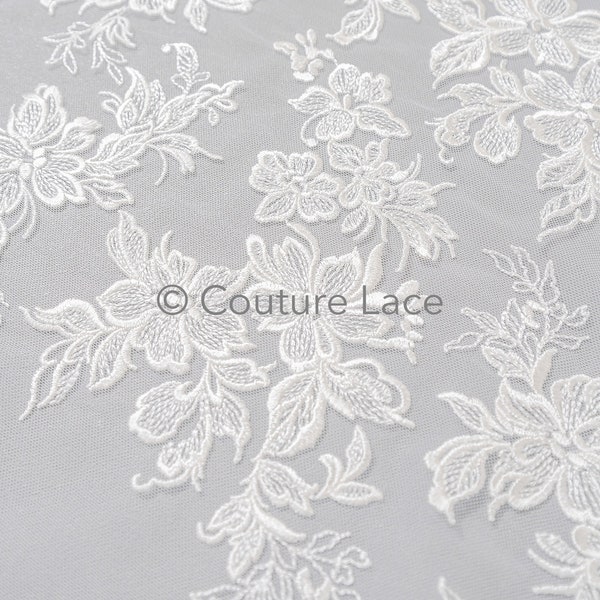Floral bridal lace/ bridal lace material/ offwhite bridal lace/ floral wedding lace/ couture lace// L23-624