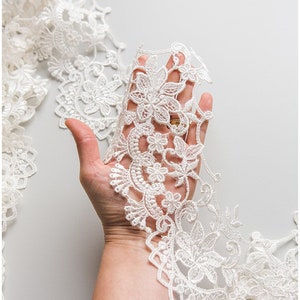 T17-049 // Flora bridal lace trim, Veil lace trim, Bridal Lace trim, soft embroidered lace border, elegant bridal lace trim, lace embroidery