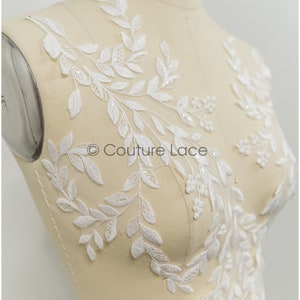 A21-218 // Floral lace appliques for bridal dress, flower lace patches, embroidered lace appliques, corded lace appliques off-white zdjęcie 7