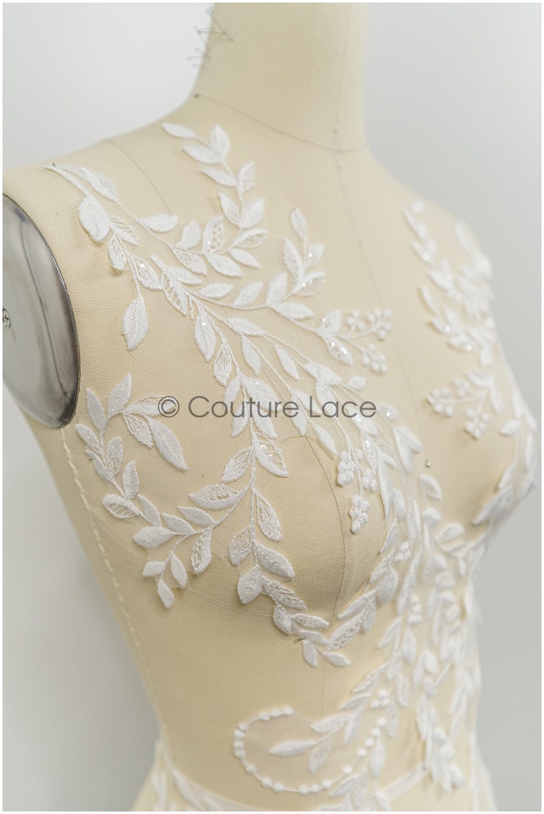 A21-218 // Floral lace appliques for bridal dress, flower lace patches, embroidered lace appliques, corded lace appliques off-white zdjęcie 7